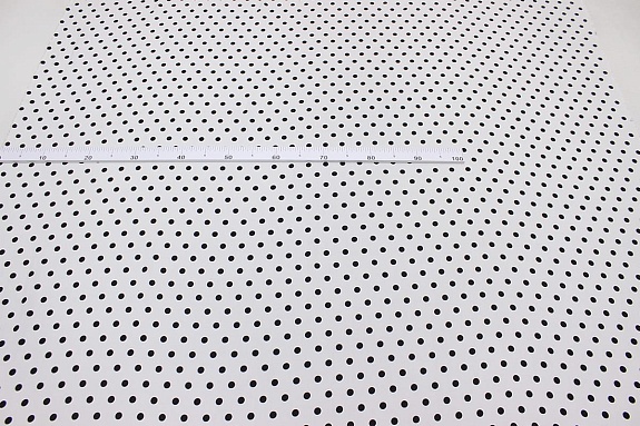 Штапель "Черный горох (11мм)" цв.белый, ш.1.45м, вискоза-100%, 95гр/м.кв