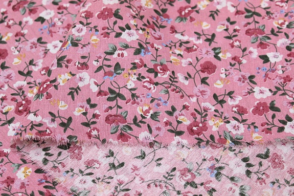 Сатин "Цветочный вьюнок на винтажно-розовом", ш.1.60м, хлопок-100%, 90гр/м.кв