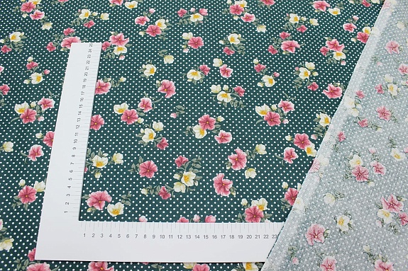 Бязь "Ипомея на темно-зеленом", ш.1.5м, хлопок-100%, 120гр/м.кв