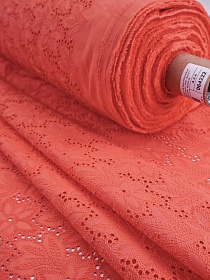 Шитье "Роскошь" цв.ярко-лососевый, ш.1.5м (вышит.часть1.35м), батист, хлопок-100%, 80гр/м.кв