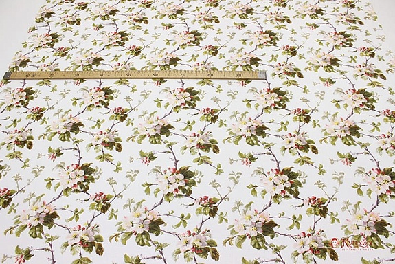 Мерный лоскут (ткань в отрезах) - Рогожка "Яблоневый цвет на белом", ш.1.5м, хлопок-100%, 165гр/м.кв