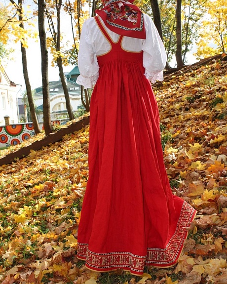 Сарафан с русском народном стиле льняной "Огонь цветок" блуза из Шитья*