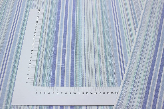 Полулен пестротканый "Полоски" цв.синий/мята, ш.2.2м, лен-30%, хлопок-70%, 125гр/м.кв