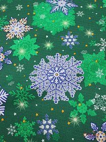 Вафельное полотно "Новогодний снегопад" цв.зеленый, ш.1.5м, хлопок-100%, 165гр/м.кв