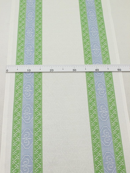 Холст полотенечный жаккард "Ромбы на белом с каймой" цв.голубой/салатовый, ш.0.5м, лен-30%, хл-70%