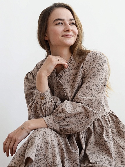 Платье из Теплого хлопка "Надия" цв.бежевый с розовым оттенком