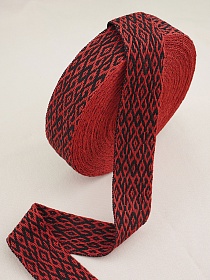 Лента тканая для поясов, 50мм Красный орнамент на черном, рис.9547