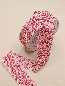 Жак.лента 52мм Красная снежинка-цветок на белом