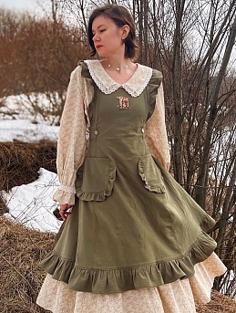 Платье из хлопкольна и фартук из хлопка крэш