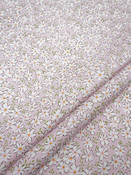 Сатин "Хоровод ромашек" цв.жемчужная роза, ш.1.60м, хлопок-100%, 110гр/м.кв