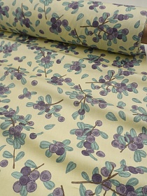 Сатин "Веточки черники" цв.молочно-оливковый, ш.1.60м, хлопок-100%, 110гр/м.кв
