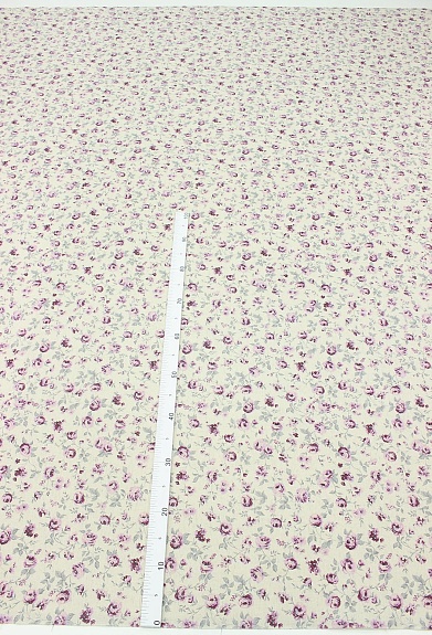 Полулен "Миленькие розово-сиреневые розочки" (на суровом), ш.2.2м, лен-30%, хлопок-70%