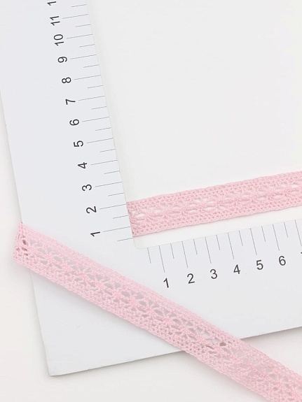 Кружево цв.нежно-розовый, ш.15мм, хлопок-90%; п/э-10%, 10м, рис.099/11