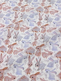 Поплин "Зайкина лужайка - зайчики", (комп), СОРТ2, ш.1.5м, хлопок-100%, 105гр/м.кв