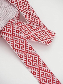 Жак.лента 30мм Красный орнамент на белом