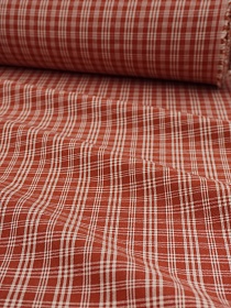 Пестрядь этнографическая под домоткань "Белая клетка на бордово-кирпичном", ш.1.57м, хлопок-100%
