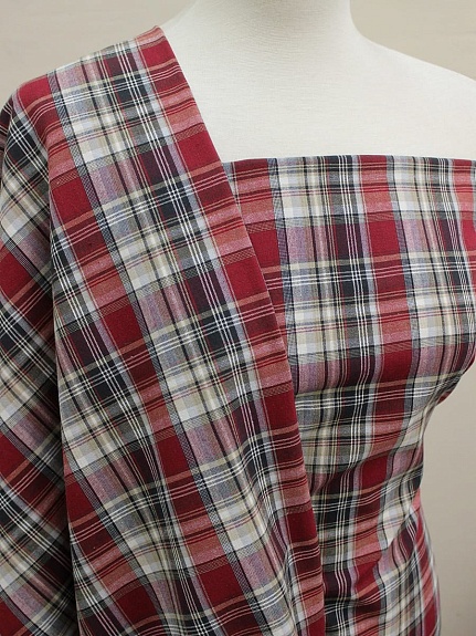 Пестрядь "Бордово-серая клетка", ш.1.5м, хлопок-100%, 150гр/м.кв