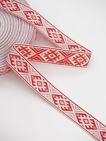 Жак.лента 18мм Алый оберег на белом