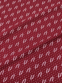 Теплый хлопок "Набойка-веточки с горошком" цв.бордовый, ш.1.5м, хлопок-100%, 160гр/м.кв