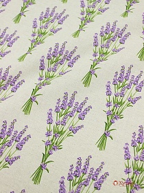 Полулен "Лавандовое поле - букеты" (на суровом), (комп), ш.1.5м, лен-30%, хлопок-70%, 147гр/м.кв