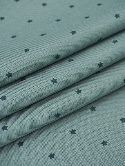 Трикотаж Кулир.гладь "Звездочки" цв.темно-голубая ель, ш.1.96м (0,98м*2), Карде, хлопок-100%,145гр/м.кв