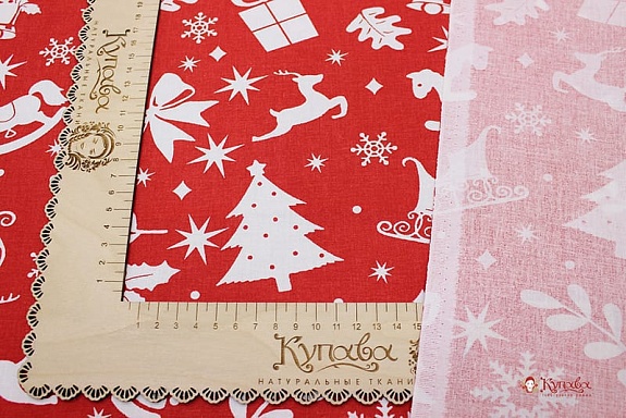 Бязь "Зимнее настроение" цв.красный, ш.1.5м, хлопок-100%, 140гр/м.кв