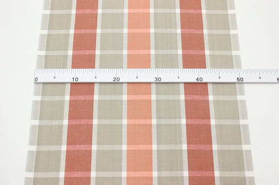 Холст полотенечный "Крупная клетка" цв.бежевый/лососевый/красный, ш.0.5м, лен-30%, хл-70%,140гр/м.кв