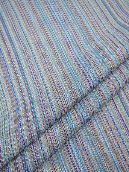 Полулен пестротканый "Васильково-голубой меланж - полоска", ш.1.6м, лен-50%, хлопок-50%, 180гр/м.кв