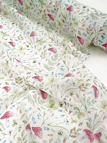 Вискозный шифон Цифр.печать "Лесное изобилие" цв.белый,  ш.1.5м, вискоза-75%, нейлон-25%, 50гр/м.кв