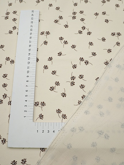 Микровельвет "Россыпь коричневых цветочков" цв.сливочный, ш.1.5м, хл-100%, 150гр/м.кв