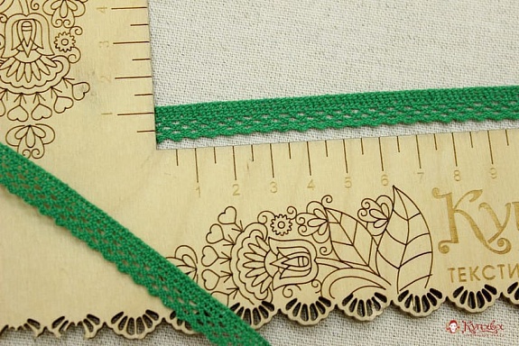 Кружево цв.изумрудно-зеленый-2, ш.10мм, хлопок-90%, п/э-10%, рис.129/31