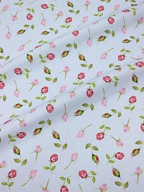 Поплин Премиум (Digital) "Изящные розочки" цв.св.небесно-голубой, ш.1.45м, хлопок-100%, 130гр/м.кв