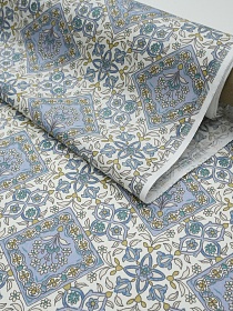 Сатин "Летний витраж - узор" цв.сине-голубой, (комп), ш.1.6м, хлопок-100%, 110гр/м.кв