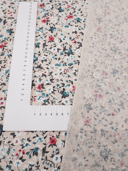 Полулен "Цветочный луг" цв.морская волна, ш.1.5м, лен-30%, хлопок-70%, 140гр/м.кв