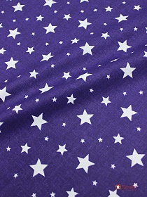 Ситец "Белые звезды на фиолетово-чернильном", ш.0.95м, хлопок-100%, 100гр/м.кв