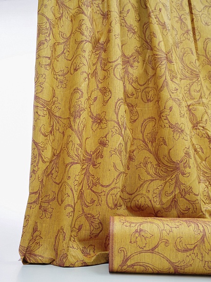 Льняной жаккард "Ренессанс" цв.бордовый/золотисто-желтый, ш.1.7м, лен-100%, 205гр/м.кв