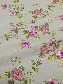 Полулен "Роза прованс на сером", ш.1.5м, лен-30%, хлопок-70%, 135гр/м.кв