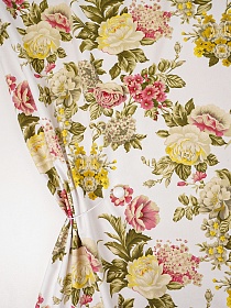 Ткань интерьерная "Мирабелла - розовые цветы" цв.белый, ш.1.45м, хлопок-80%, п/э-20%, 265гр/м.кв