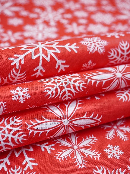 Бязь "Белые снежинки на красном", ш.1.5м, хлопок-100%, 120гр/м.кв