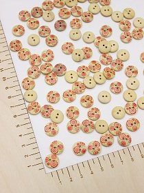 Пуговица "Круглые цветы в центре", светлое дерево, ВИД2, 13мм, 2 отверстия