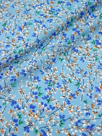Штапель "Цветущие сады на бирюзово-голубом" СОРТ2, ш.1.4м, вискоза-100%, 90гр/м.кв 