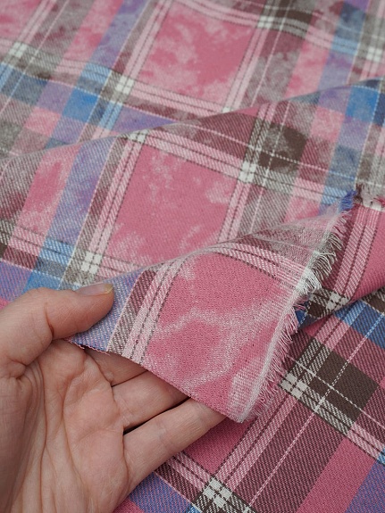 Фуле с вареным эффектом "Клетка" цв.темная роза/голубой, ш.1.4м, хлопок-100%, 160гр/м.кв