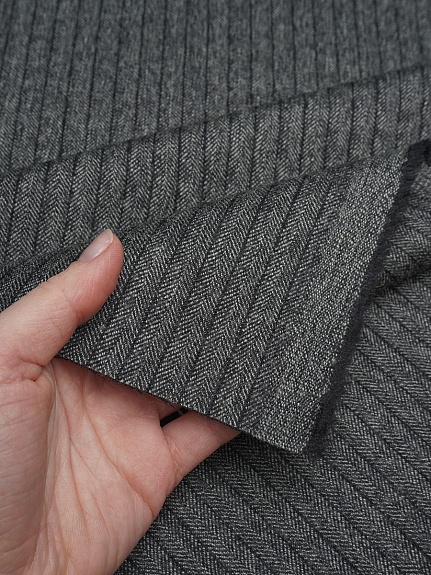 Шерсть костюмная "Елочка-полоска" цв.т.серый, ш.1.55м, шерсть-75%, п/э-25%, 230гр/м.кв