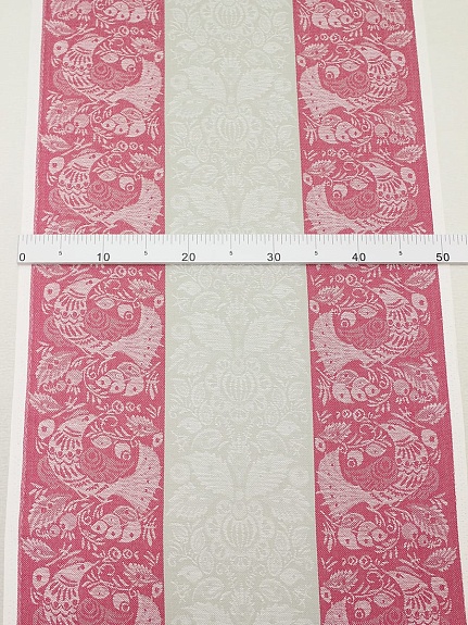 Холст полотенечный жаккард "Птицы" цв.фуксия/серый, ш.0.5м, лен-30%, хлопок-70%, 210гр/м.кв