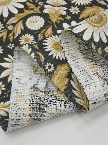 Вафельное полотно "Белокурые ромашки" цв.черный, ш.1.5м, хлопок-100%, 150гр/м.кв