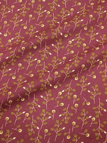 Теплый хлопок "Карамельные веточки на темно-брусничном", СОРТ2, ш.1.45м, хлопок-100%, 150гр/м.кв