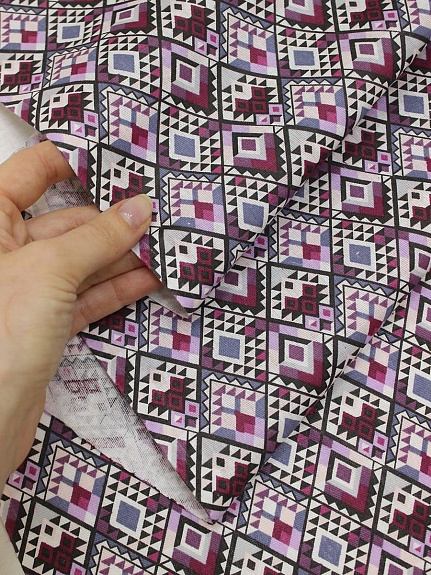 Бязь "Этно - мозаика" цв.сливовый, ш.1.5м, хлопок-100%, 120гр/м.кв