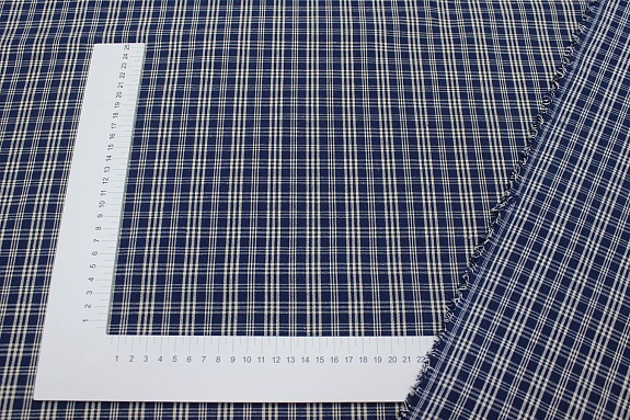 Мерный лоскут(ткань в отрезах) - Пестрядь этнографическая под домоткань "Белая клетка на темно-синем