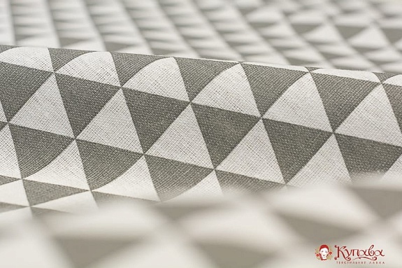 Мерный лоскут - Полулен "Серо-белые треугольники на суровом", ш1.55м, лен-40%, хлопок-40%, п/э