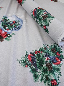 Рогожка "Снегири на ветке", ш.1.5м, хлопок-100%, 160гр/м.кв, раппорт 63см